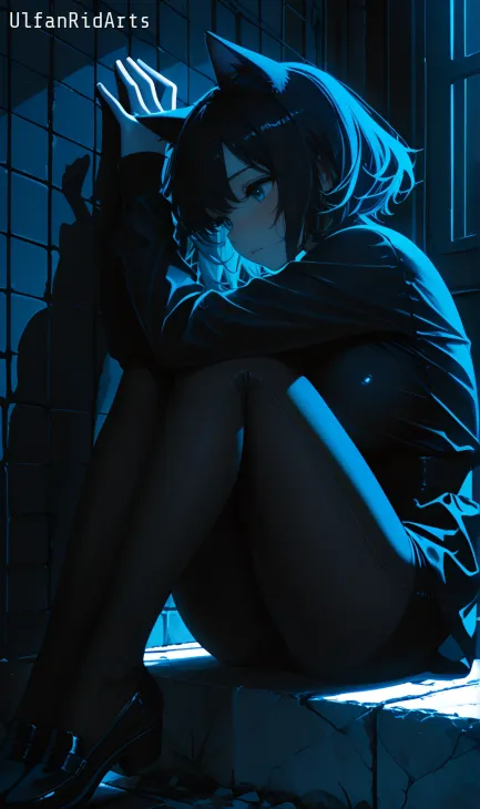 Cat girl at night