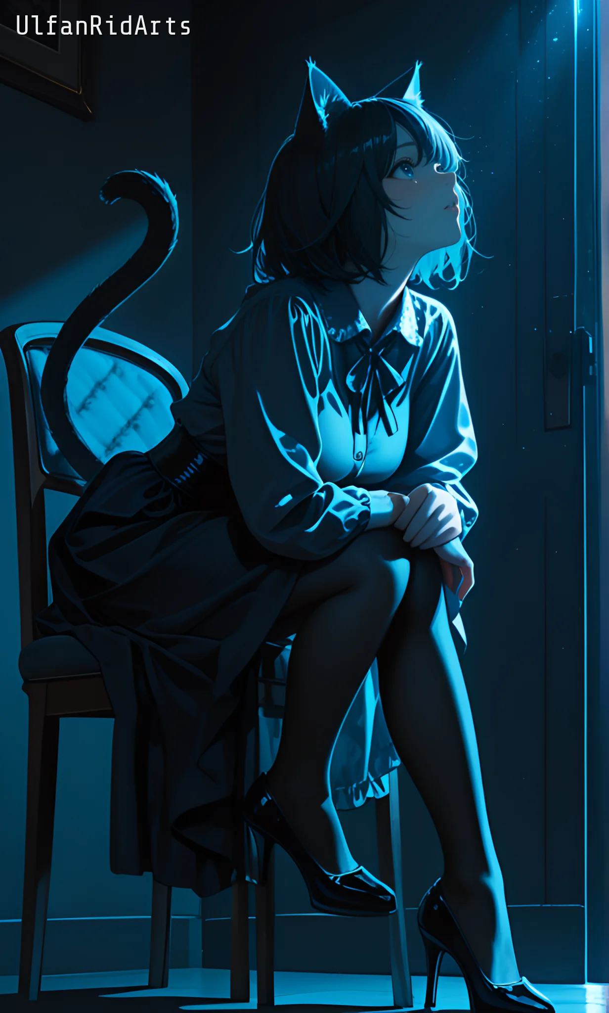 Cat girl at night — Anime style, Dark colors, Cat girl — изображение 2