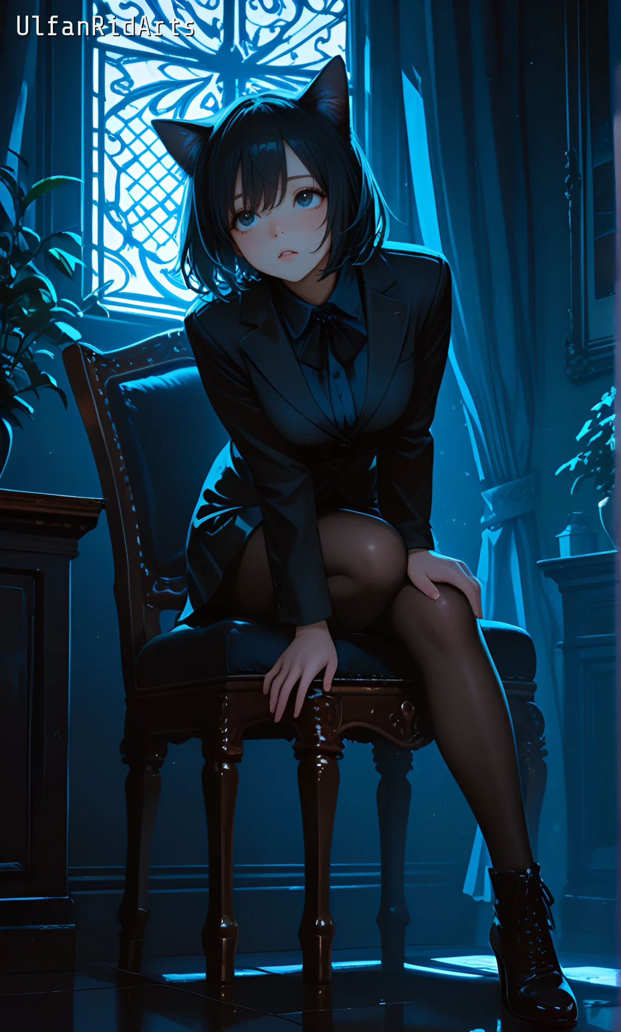 Cat girl at night — Anime style, Dark colors, Cat girl — изображение 8