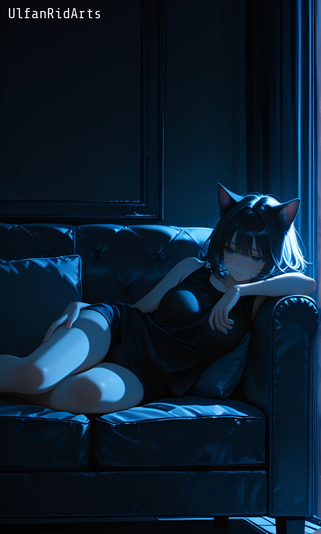 Cat girl at night — Anime style, Dark colors, Cat girl — изображение 9