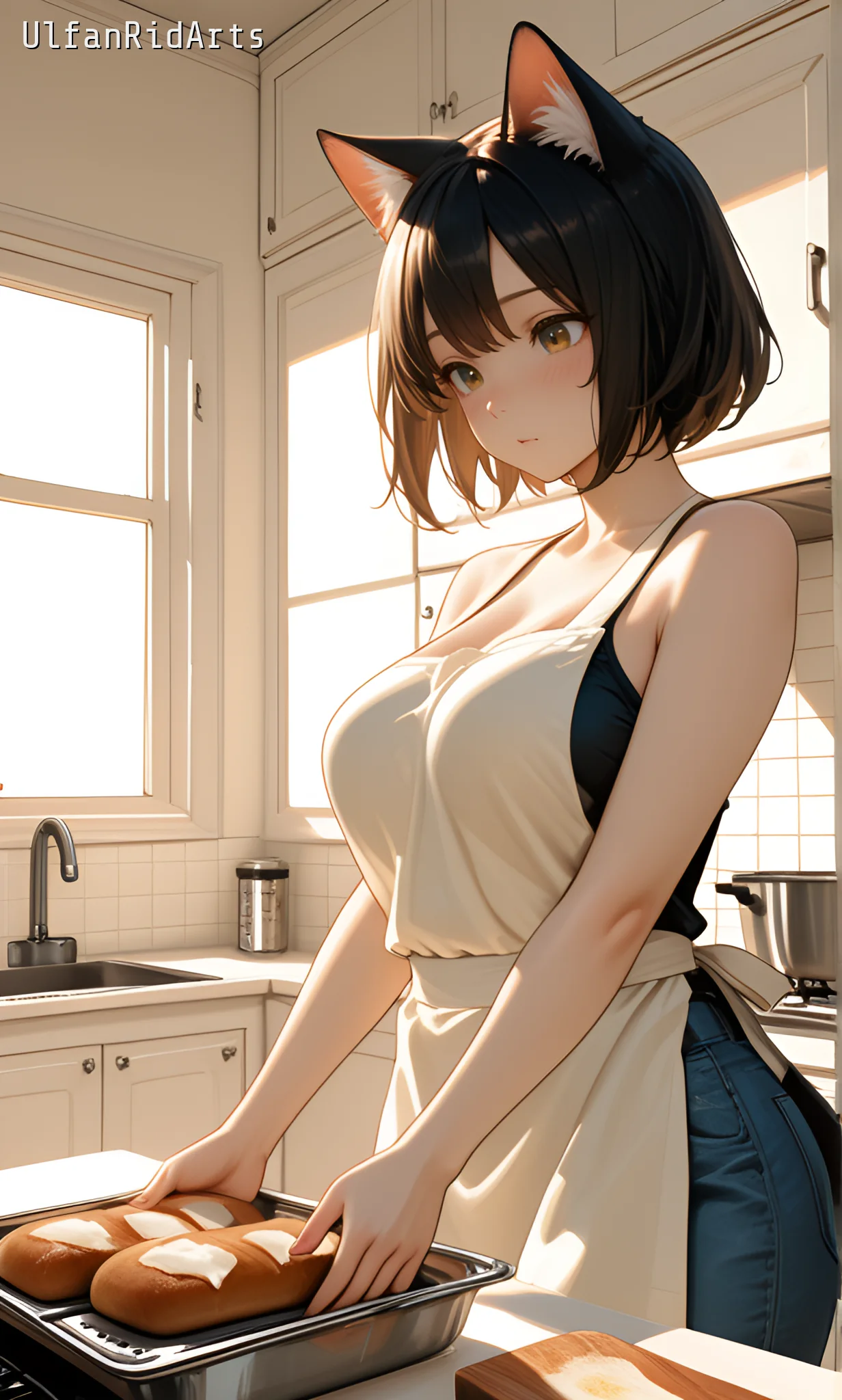 Cat girl in the kitchen — Anime style, Cat girl, Soft colors — изображение 3