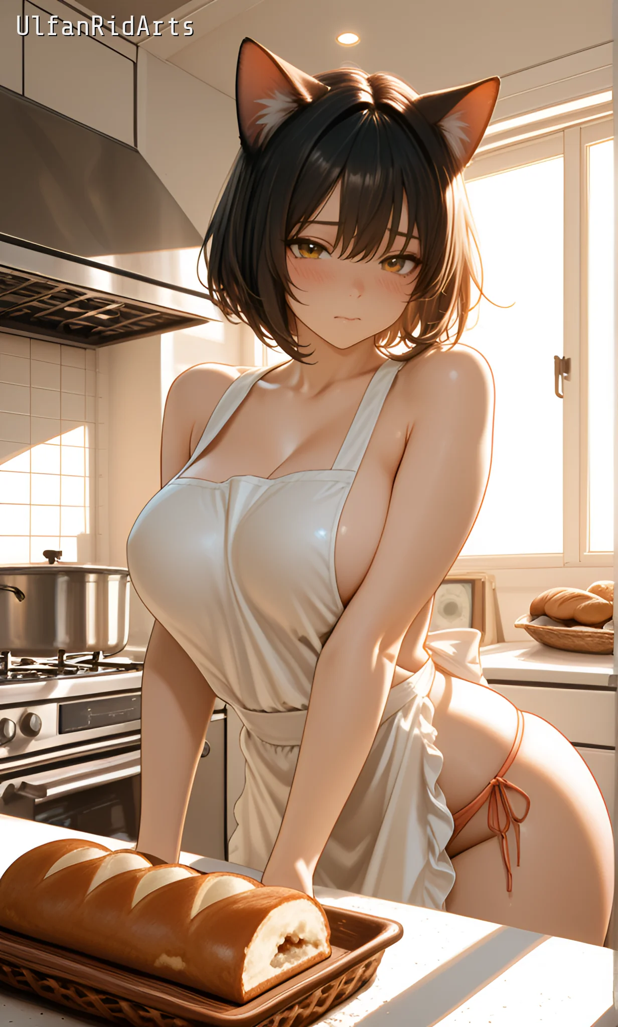 Cat girl in the kitchen — Anime style, Cat girl, Soft colors — изображение 8
